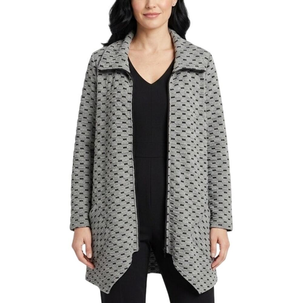 Habitat Lagenlook  Zip Cardigan Womens Medium Black Gray Geometric Oversized